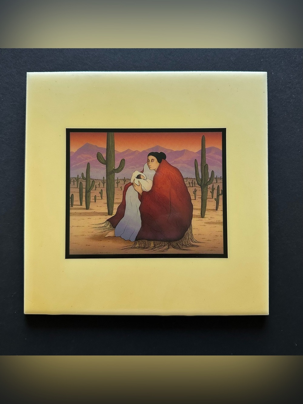 Vintage R.C. Gorman 'Earth Mother' Ceramic Art Tile 8x8 Southwest Navajo